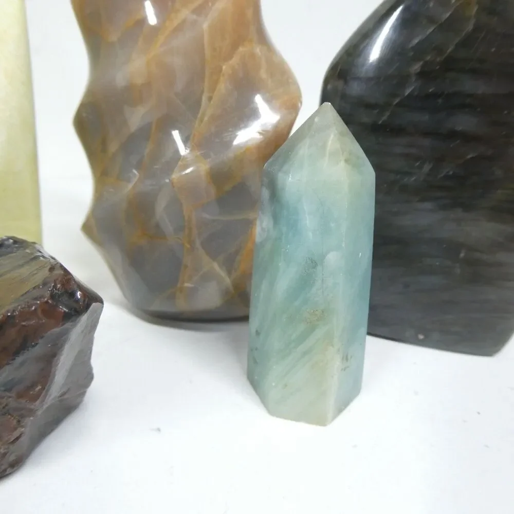 Display Crystal Lot Marble Obelisk Fire Quartz Labradorite Agate Energy Healing